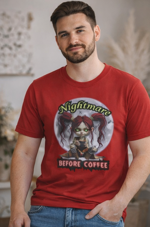 "Nightmare Before Coffee" Gothic Horror Graphic Tee