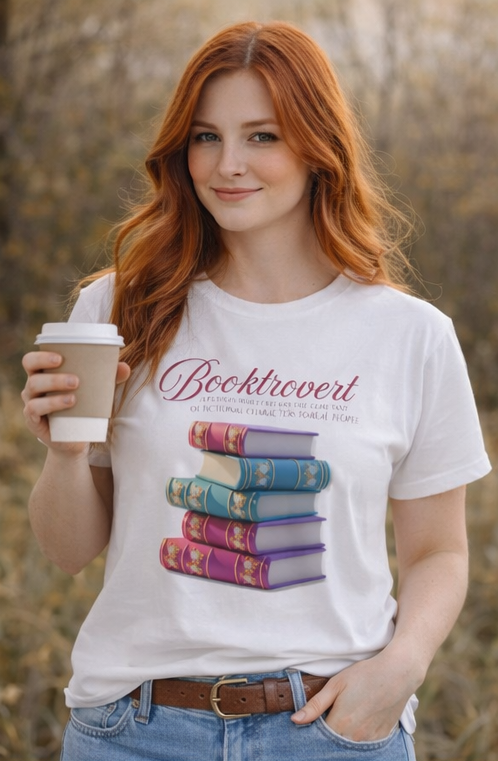 Booktrovert T-Shirt — Vintage Stack of Books Graphic Tee for Book Lovers