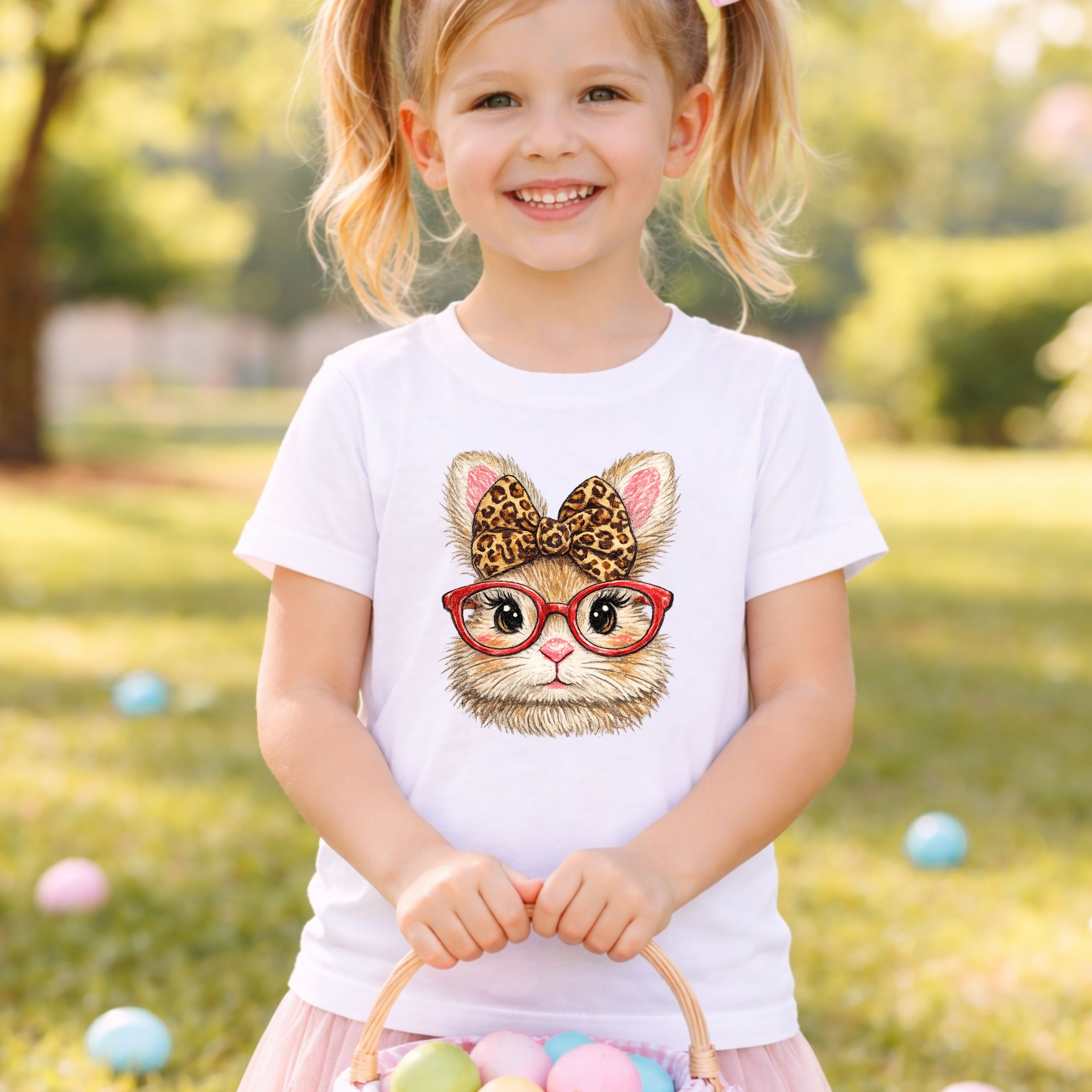 Cute Cat with Leopard Bow & Glasses Graphic