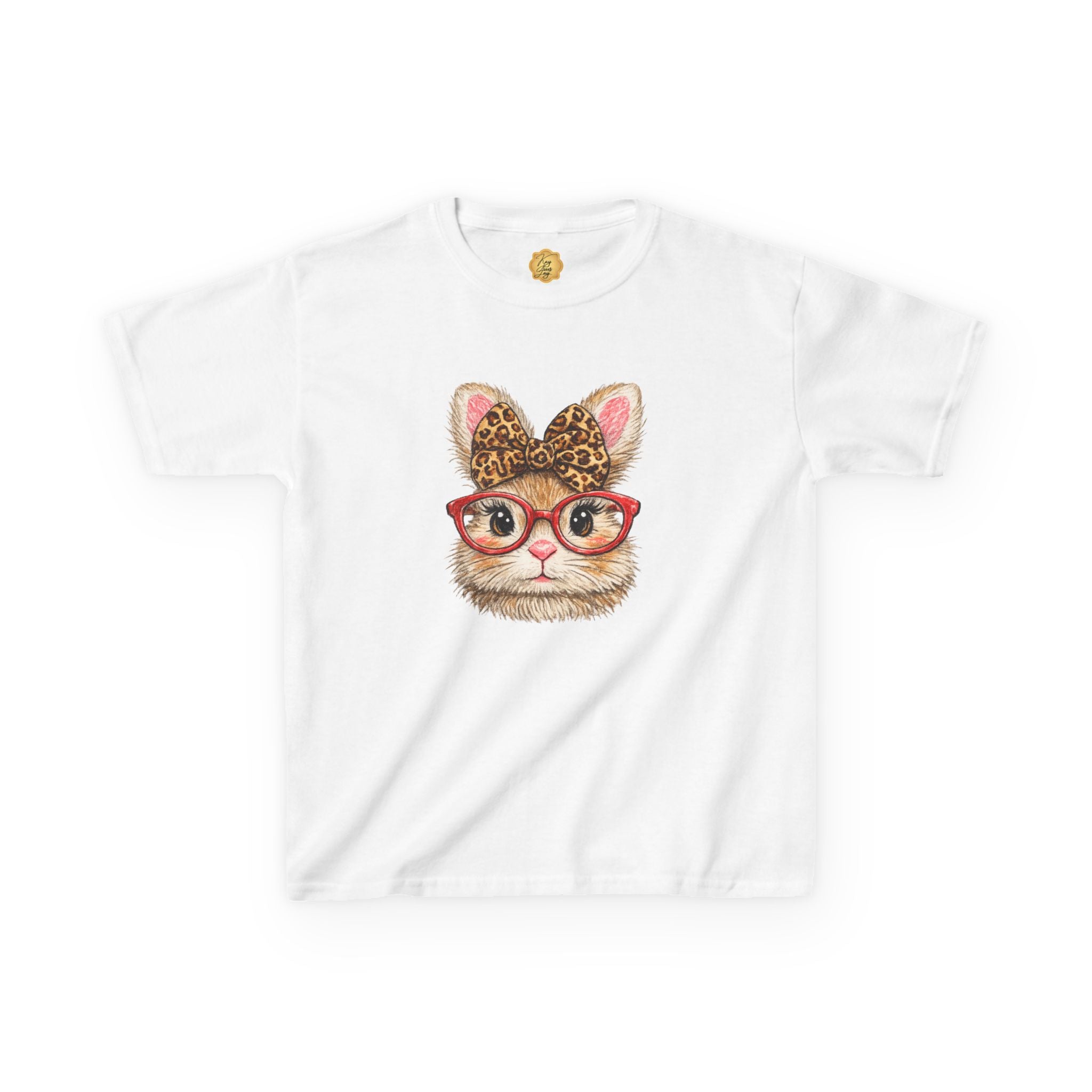 Cute Cat with Leopard Bow & Glasses Graphic