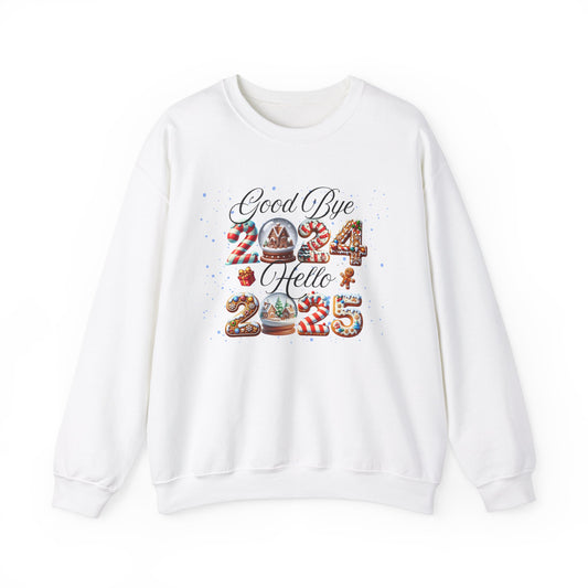 Crewneck Sweatshirt Good Bye 2024 Hell 2025 Cookie and Snow Globe Print