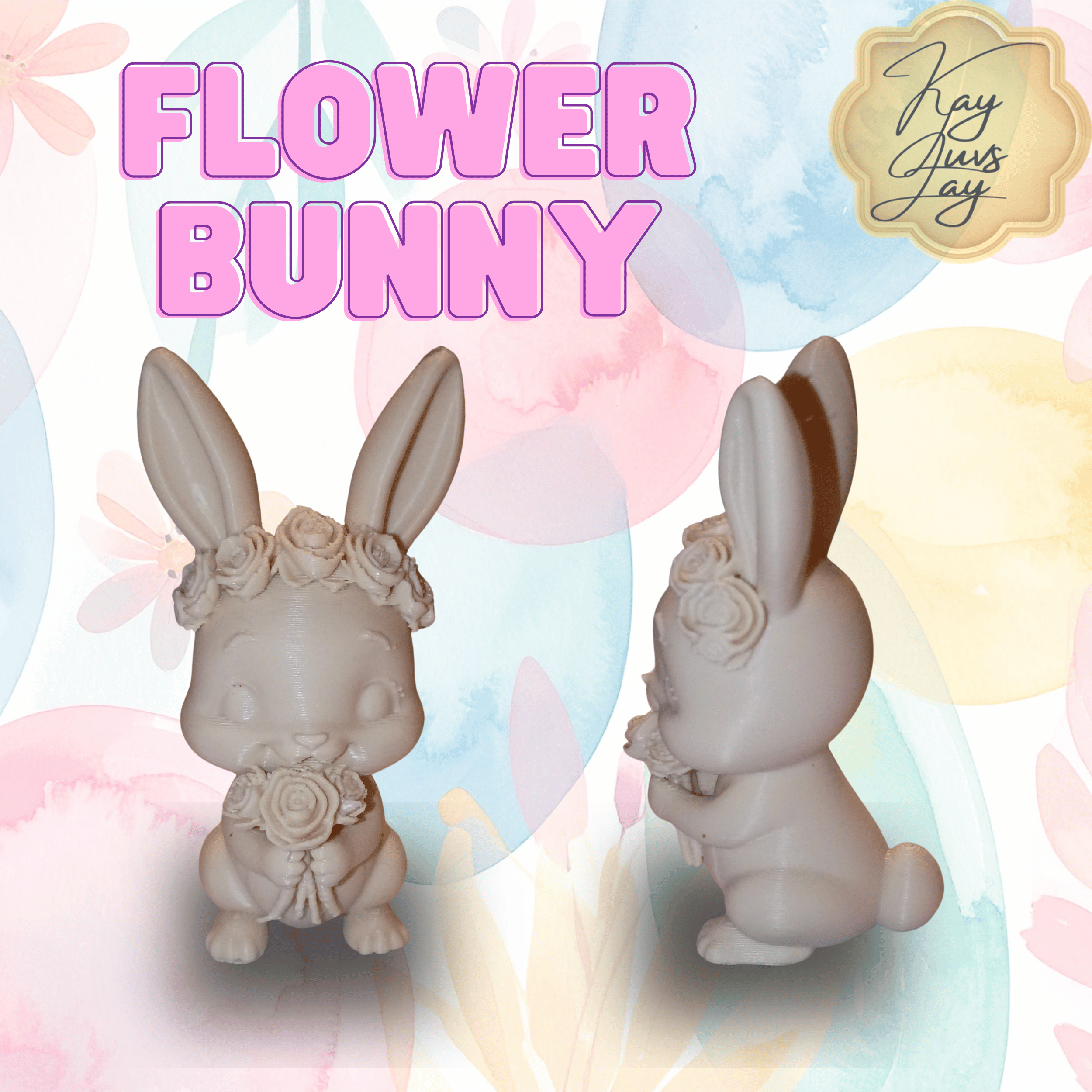 3D Printed Flower Bunny Figurine – Easter Decor – Cute Rabbit Shelf Sitter – Spring Tiered Tray Decoration Gift