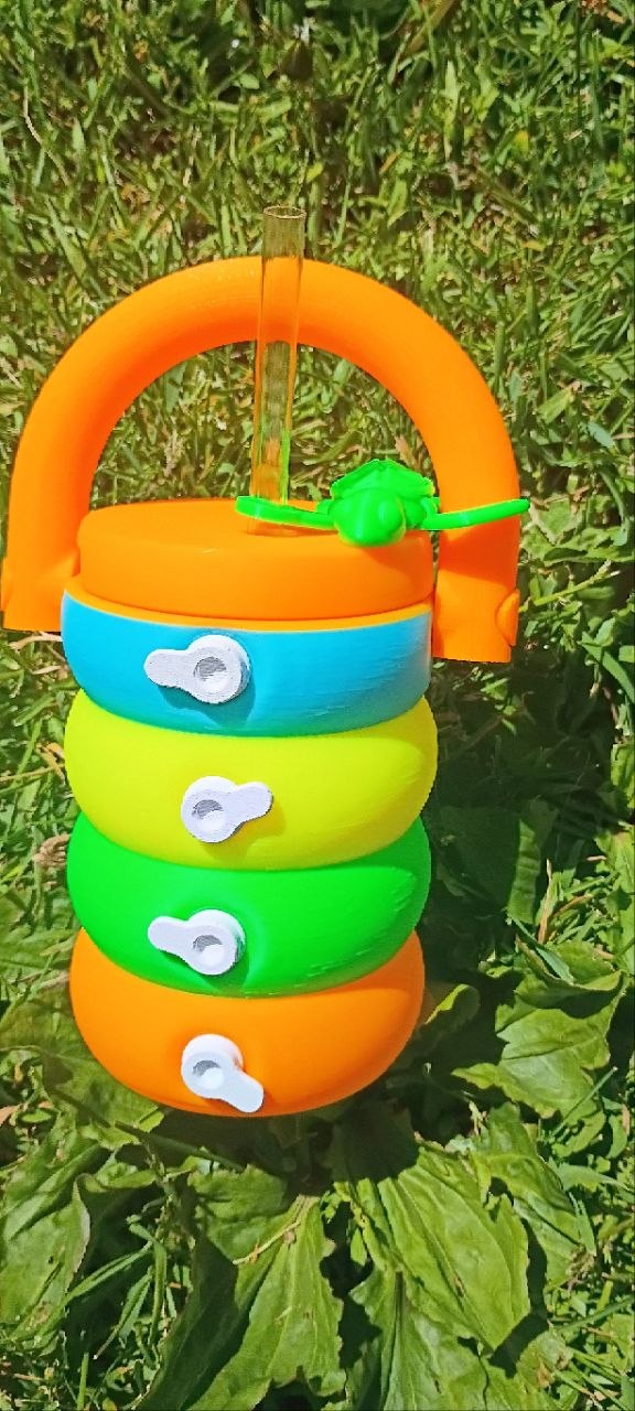 Sippin’ Summer Soda Carrier™ | Neon 3D Printed Soda Holder with Straw, Mystery Straw Topper & Soda Can Opener Keychain