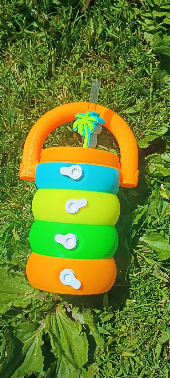 Sippin’ Summer Soda Carrier™ | Neon 3D Printed Soda Holder with Straw, Mystery Straw Topper & Soda Can Opener Keychain
