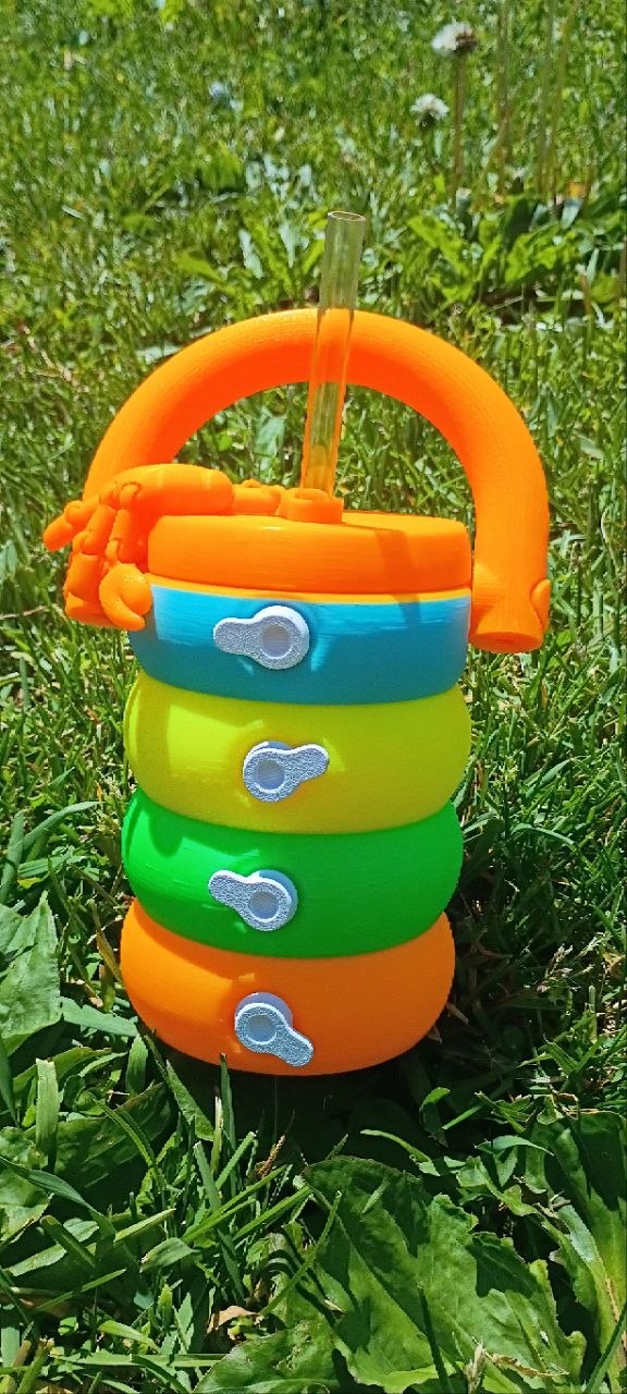 Sippin’ Summer Soda Carrier™ | Neon 3D Printed Soda Holder with Straw, Mystery Straw Topper & Soda Can Opener Keychain