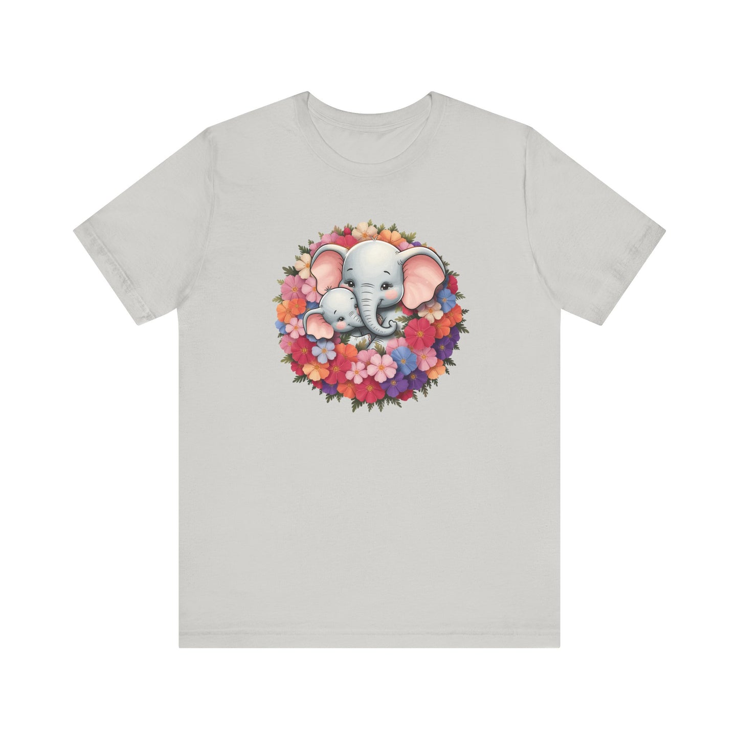 Adorable Elephant Floral Print Tee, Cute Animal Lover Shirt, Mother's Day Gift, Baby Shower Gift, Unisex Short Sleeve T-Shirt