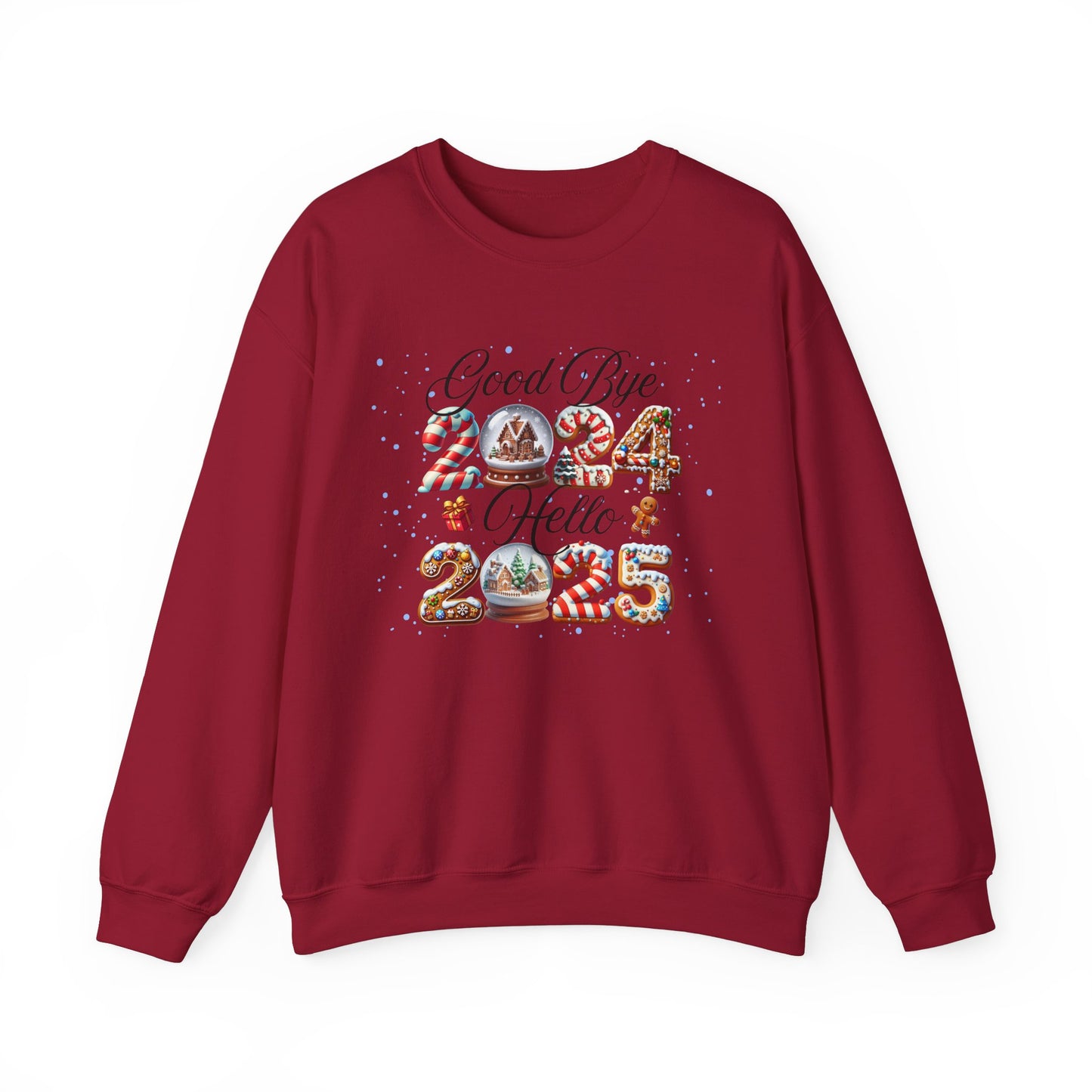Crewneck Sweatshirt Good Bye 2024 Hell 2025 Cookie and Snow Globe Print