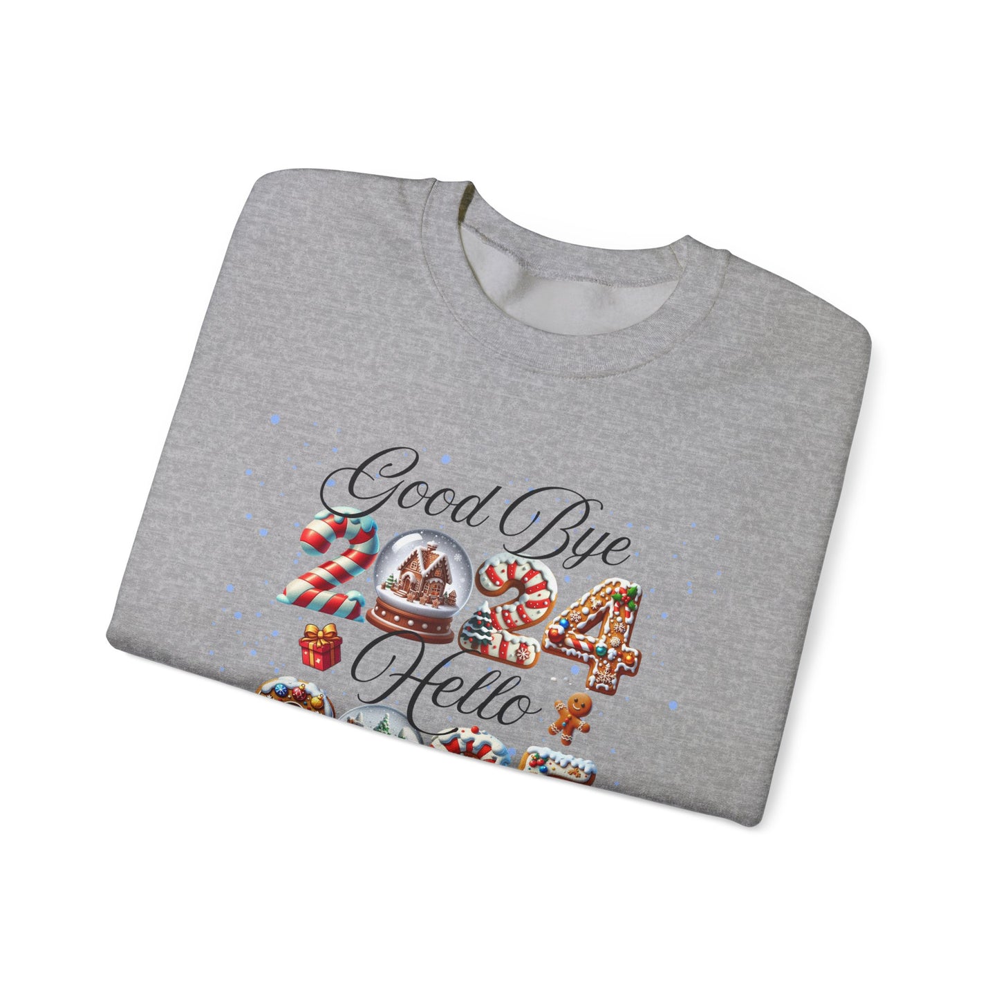 Crewneck Sweatshirt Good Bye 2024 Hell 2025 Cookie and Snow Globe Print