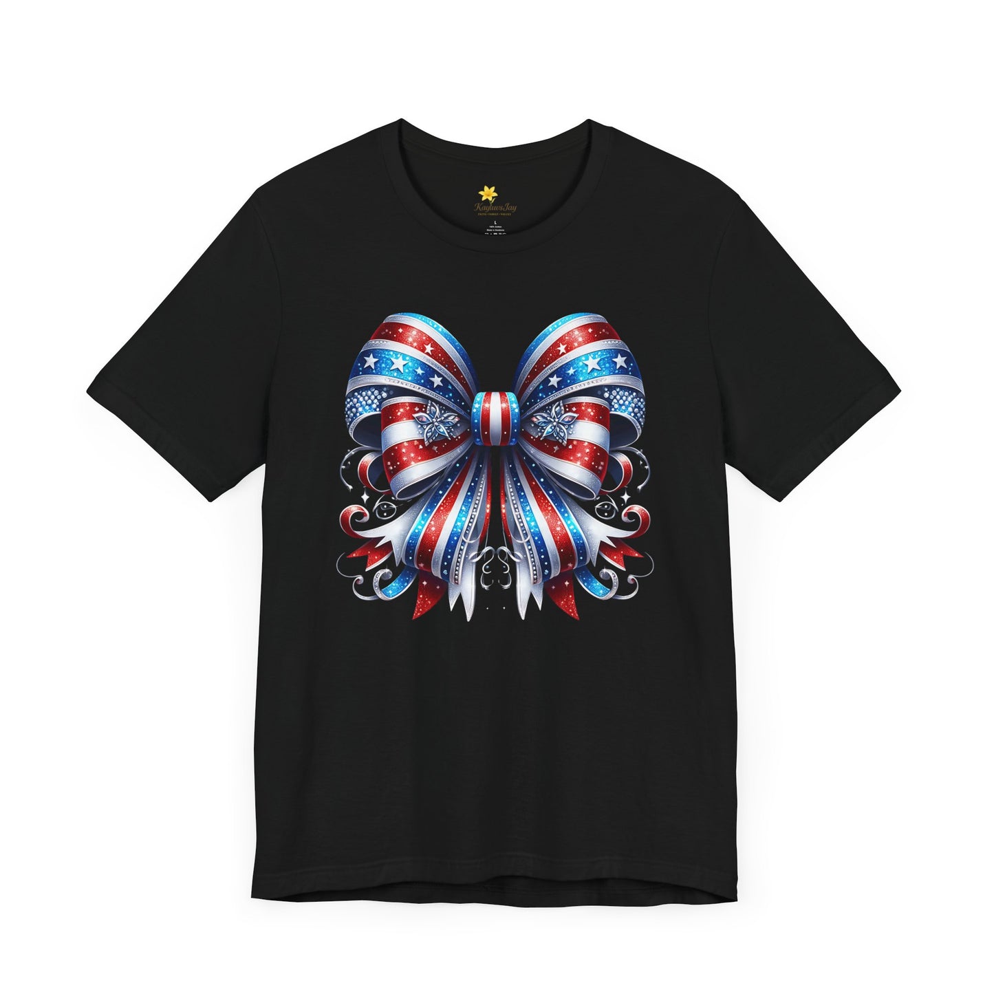 Patriotic Bow T-Shirt for Women – Red White & Blue 4th of July Shirt – Sparkly USA Flag Bow Tee – Cute Independence Day Outfit – America Shirt