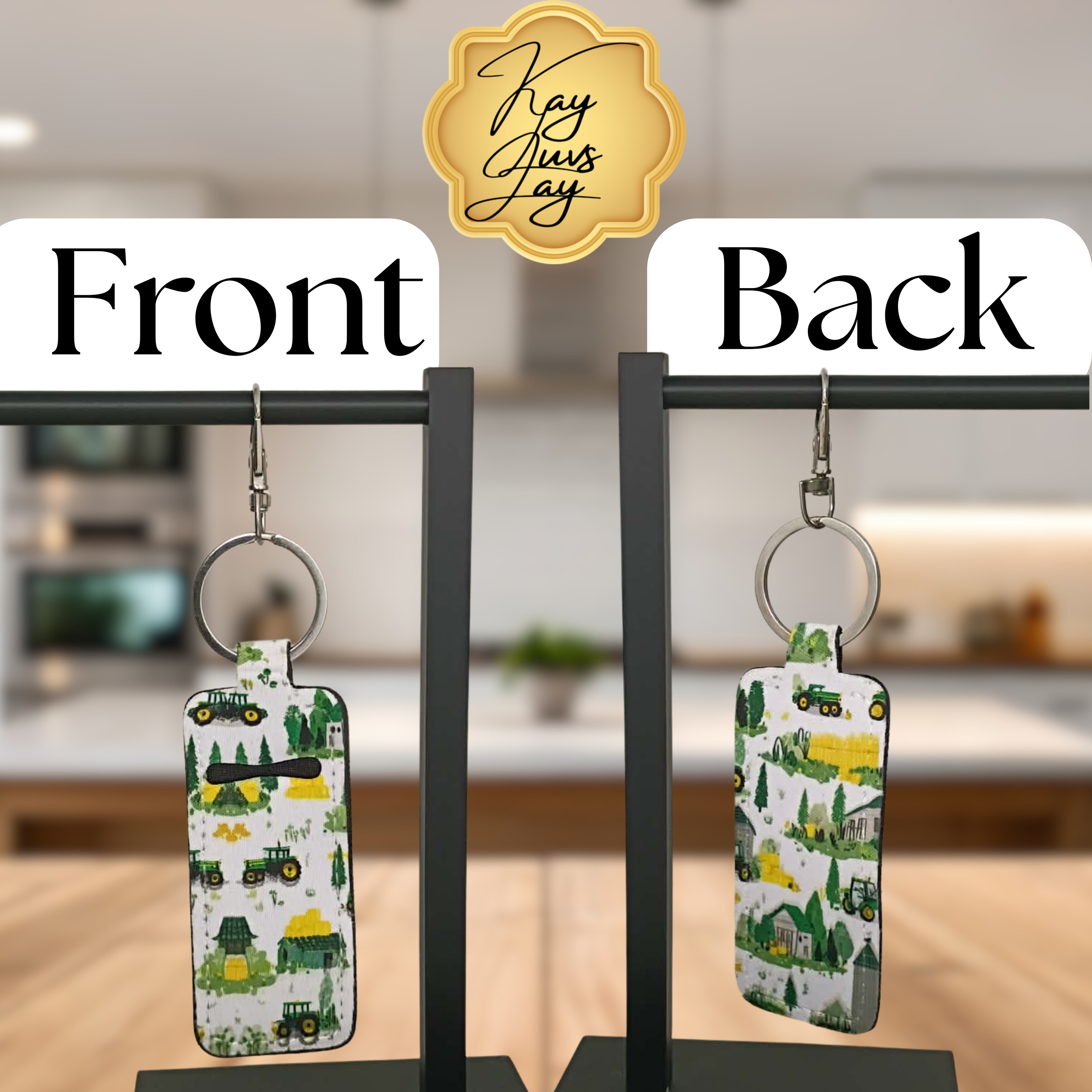 Farm Tractor Chapstick Holder Keychain – Double Sided Country Life Design
