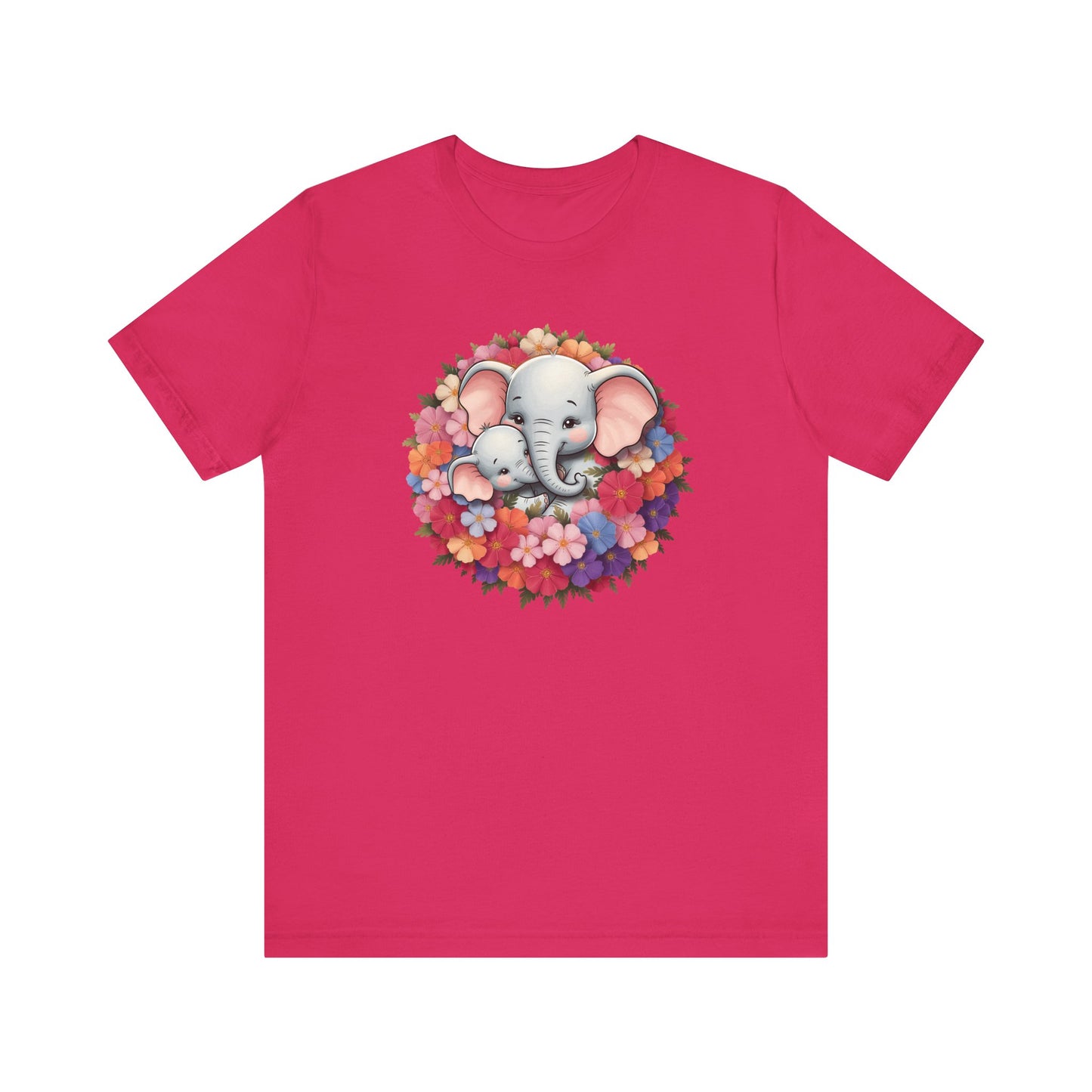 Adorable Elephant Floral Print Tee, Cute Animal Lover Shirt, Mother's Day Gift, Baby Shower Gift, Unisex Short Sleeve T-Shirt