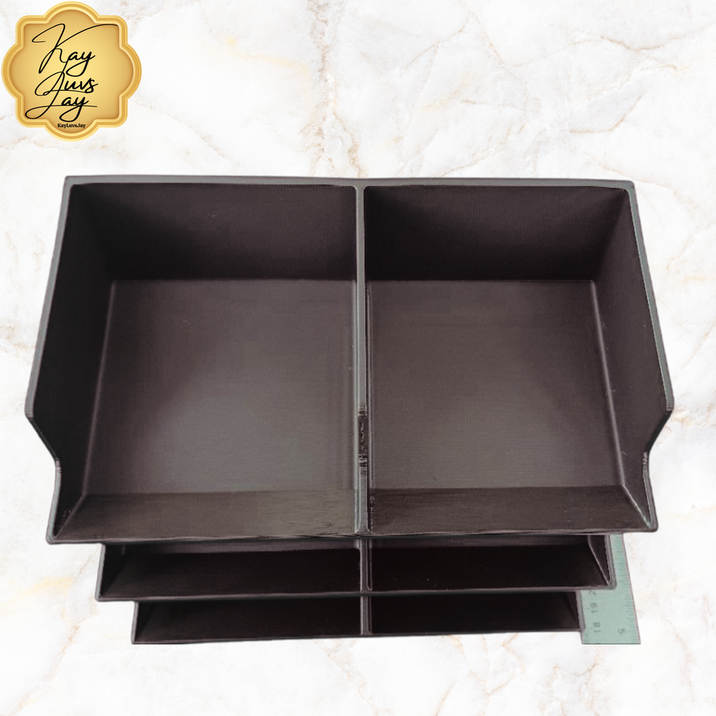 top view of black 6 cube cubby