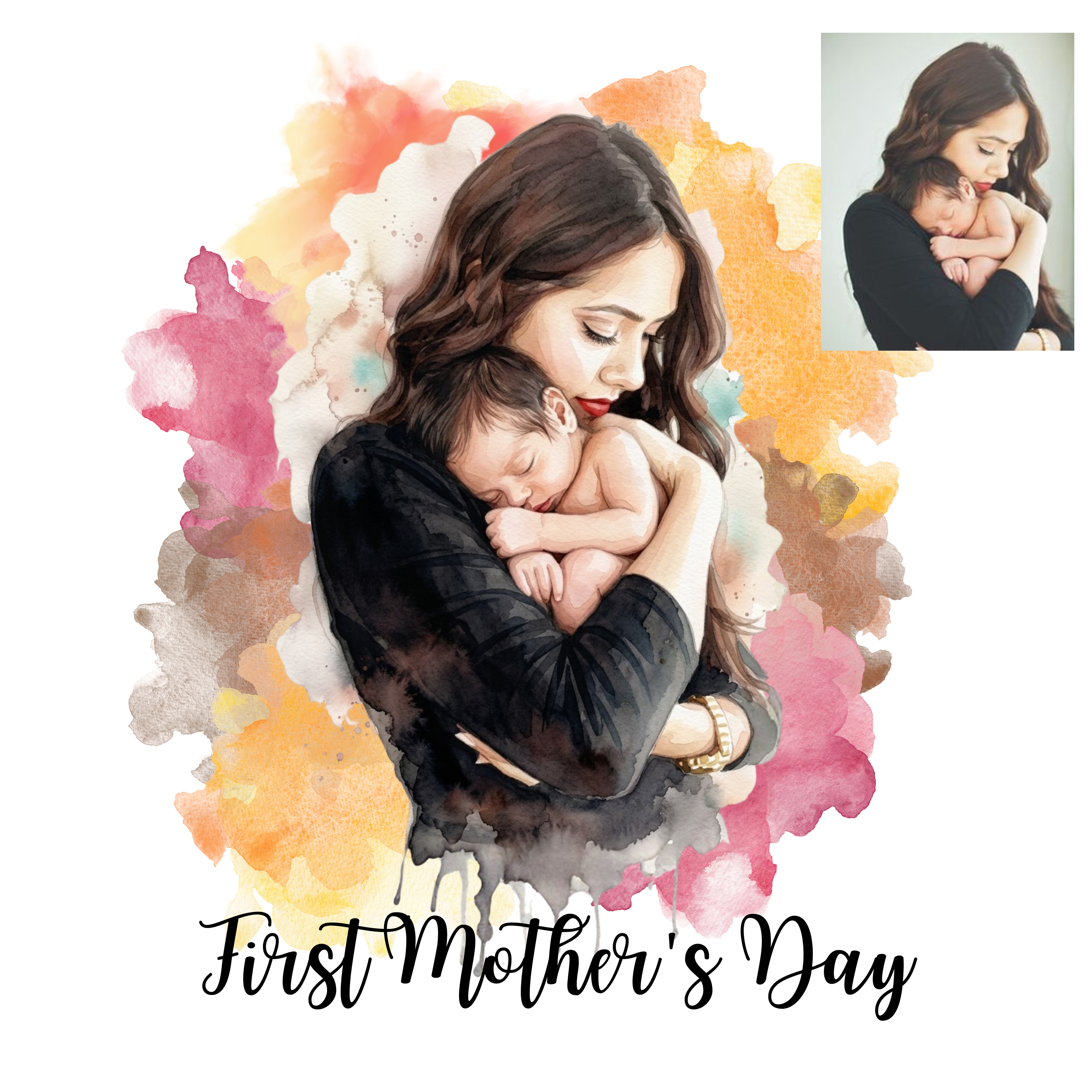 First Mother’s Day Watercolor Portrait (Digital Download)