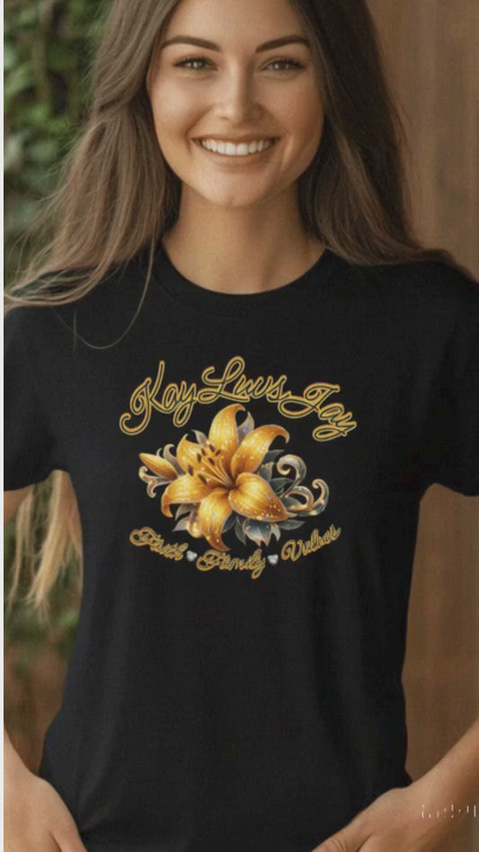 KayLuvsJay Signature Lily T-Shirt – Faith, Family, Value | Women's Christian Graphic Tee